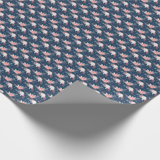 Roze Witte Bloem Roze Blauw Cadeaupapier (Hoek)