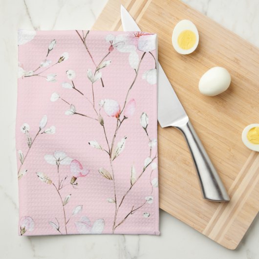  roze witte bloem theedoek (Quarter Fold)