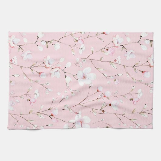 roze witte bloem theedoek (Horizontaal)