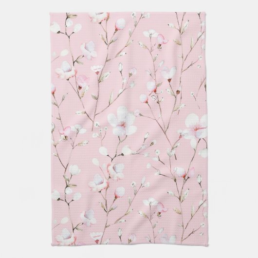 roze witte bloem theedoek (Verticaal)