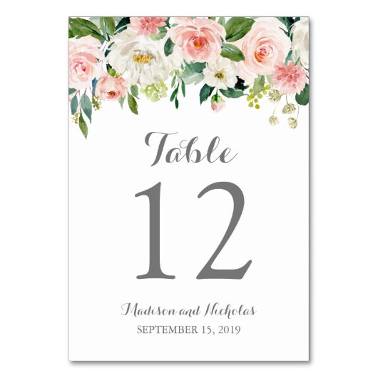 Roze Witte Bloem Trouwtafel Aantal Kaarten (Voorkant)