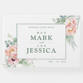 Roze witte bloem tweetalige Chinese bruiloft Gastenboek