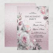 Roze Witte Bloem Verlovingsfeest Kaart (Voorkant / Achterkant)