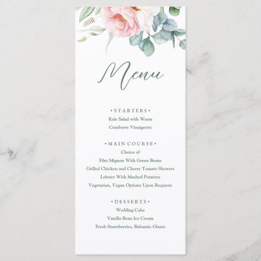 Roze Witte Bloem Wedding Menu (Voorkant)