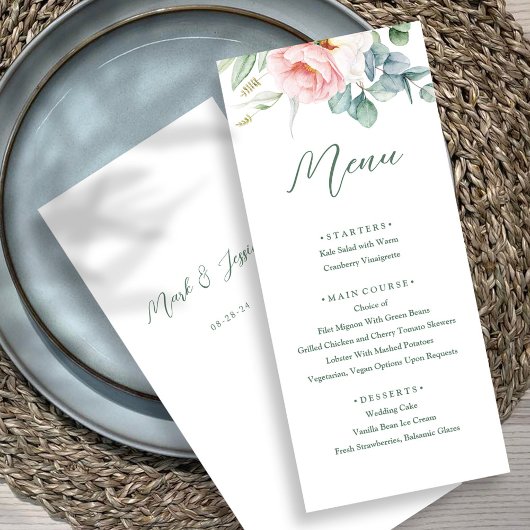 Roze Witte Bloem Wedding Menu