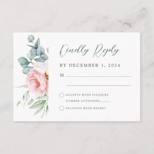 Roze Witte Bloem Wedding RSVP Kaart (Voorkant)