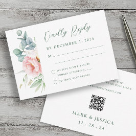 Roze Witte Bloem Wedding RSVP Kaart
