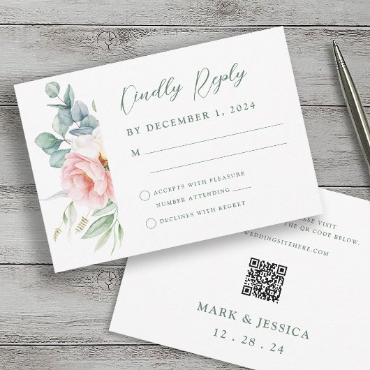 Roze Witte Bloem Wedding RSVP Kaart