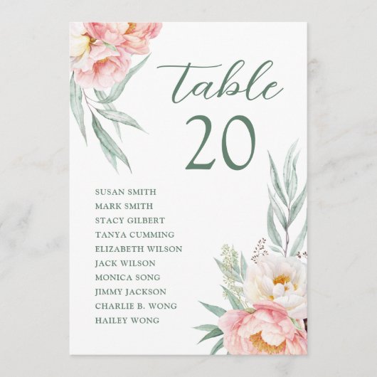 Roze Witte Bloem Wedding Zitting Grafiek Kaart (Voorkant)