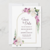Roze Witte Bloemboog Trouwen Save the Date (Voorkant)
