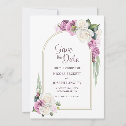 Roze Witte Bloemboog Trouwen Save the Date (Voorkant)