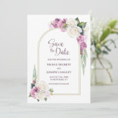 Roze Witte Bloemboog Trouwen Save the Date (Staand voorkant)