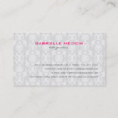 Roze & witte bloemdamast met roze strik visitekaartje (Achterkant)