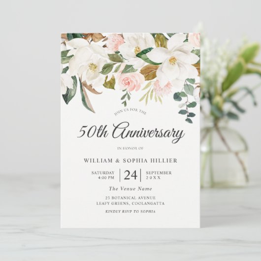 Roze & Witte Bloemen 50ste Huwelijksjubileum Kaart (Staand voorkant)