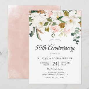 Roze & Witte Bloemen 50ste Huwelijksjubileum Kaart