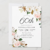 Roze & Witte Bloemen 60ste Huwelijksjubileum Kaart (Voorkant)