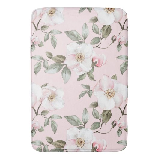  roze witte bloemen badmat (Voorkant Verticaal)