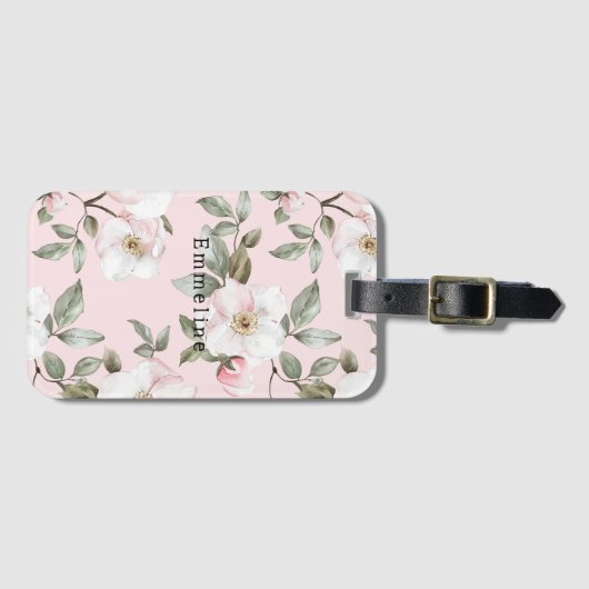  roze witte bloemen bagagelabel (Voorkant (horizontaal))