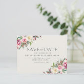 Roze Witte Bloemen Bewaar De Datum Briefkaart (Staand voorkant)