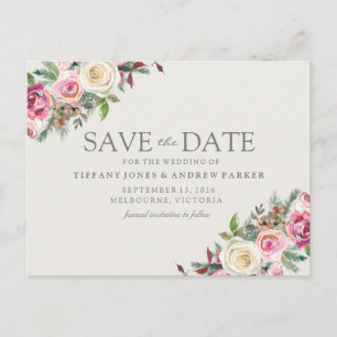 Roze Witte Bloemen Bewaar De Datum Briefkaart