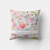 Roze witte bloemen boho familienaam script kussen (Achterkant)