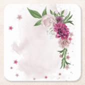roze witte bloemen botanisch vierkant kartonnen onderzetters (Voorkant)