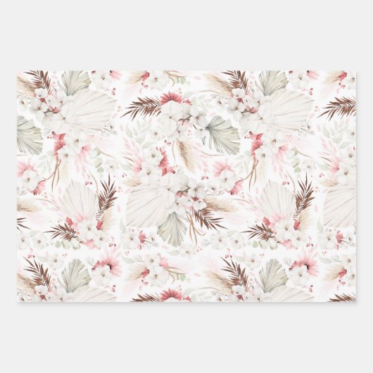 Roze witte bloemen Botanische Boho Elegant Inpakpapier Vel (Voorkant 3)