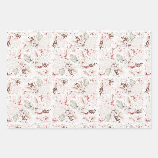 Roze witte bloemen Botanische Boho Elegant Inpakpapier Vel (Voorkant 2)