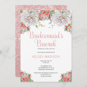 Roze witte bloemen Bridesmaid's Brunch Kaart