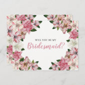 Roze | Witte Bloemen Bruidsmeisje Aanvraag Uitnodiging Briefkaart (Voorkant / Achterkant)