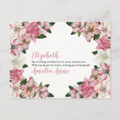 Roze | Witte Bloemen Bruidsmeisje Aanvraag Uitnodiging Briefkaart (Achterkant)