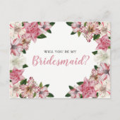 Roze | Witte Bloemen Bruidsmeisje Aanvraag Uitnodiging Briefkaart (Voorkant)