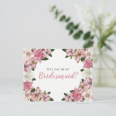 Roze | Witte Bloemen Bruidsmeisje Aanvraag Uitnodiging Briefkaart (Staand voorkant)