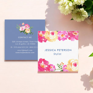 Roze Witte Bloemen Bruiloft Planner Vierkante Visitekaartje