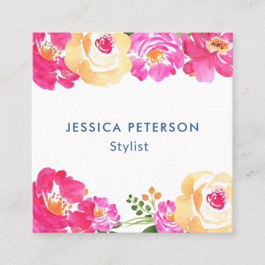 Roze Witte Bloemen Bruiloft Planner Vierkante Visitekaartje (Voorkant)