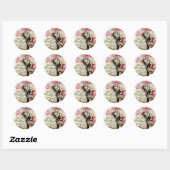 Roze & Witte Bloemen bruiloft Ronde Sticker (Vel)