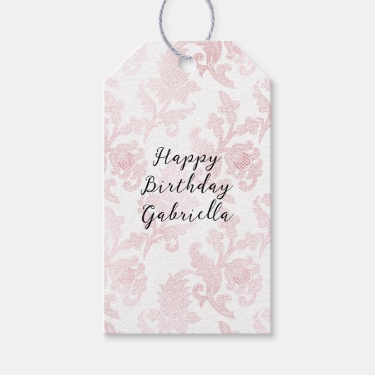 Roze Witte Bloemen Cadeaulabel (Voorkant)