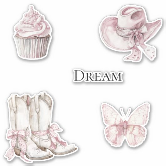 Roze Witte Bloemen Cowgirl Laarzen Sticker (Voorkant)