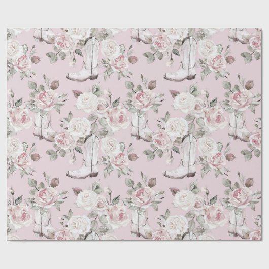 Roze Witte Bloemen Cowgirl Laarzen Verjaardag Cadeaupapier