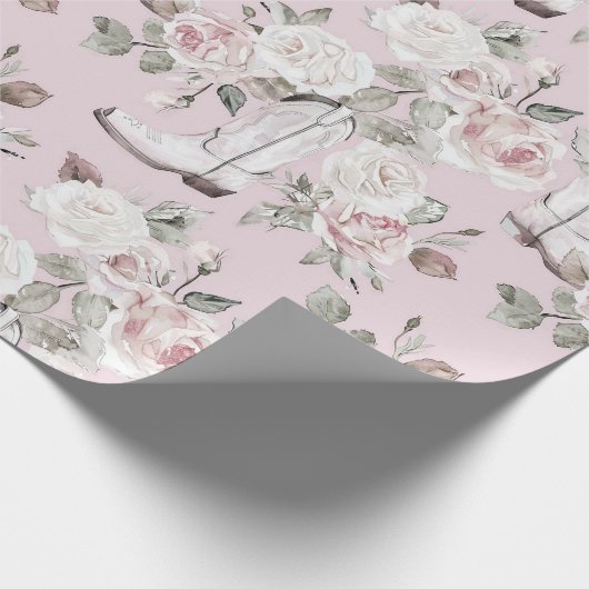 Roze Witte Bloemen Cowgirl Laarzen Verjaardag Cadeaupapier (Hoek)