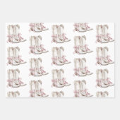Roze Witte Bloemen Cowgirl Laarzen Verjaardag Inpakpapier Vel (Voorkant 2)