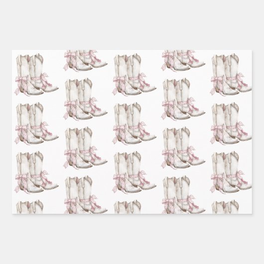 Roze Witte Bloemen Cowgirl Laarzen Verjaardag Inpakpapier Vel (Voorkant 2)