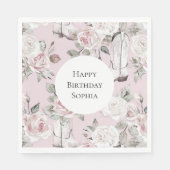 Roze Witte Bloemen Cowgirl Laarzen Verjaardag Servet (Voorkant)
