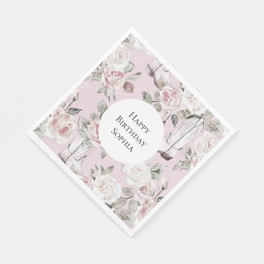 Roze Witte Bloemen Cowgirl Laarzen Verjaardag Servet (Hoek)
