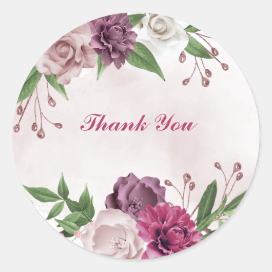 roze witte bloemen dank u ronde sticker (Voorkant)