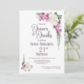 Roze Witte Bloemen Diner en Drinken 21ste Verjaard Kaart (Staand voorkant)