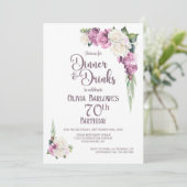 Roze Witte Bloemen Diner en Drinken 70ste Verjaard Kaart (Staand voorkant)