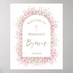 Roze witte bloemen doop welkom poster