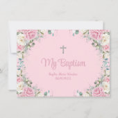 Roze Witte Bloemen Doopsel Doopboog Foto Bedankkaart (Achterkant)
