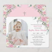 Roze Witte Bloemen Doopsel Doopboog Foto Kaart (Voorkant / Achterkant)